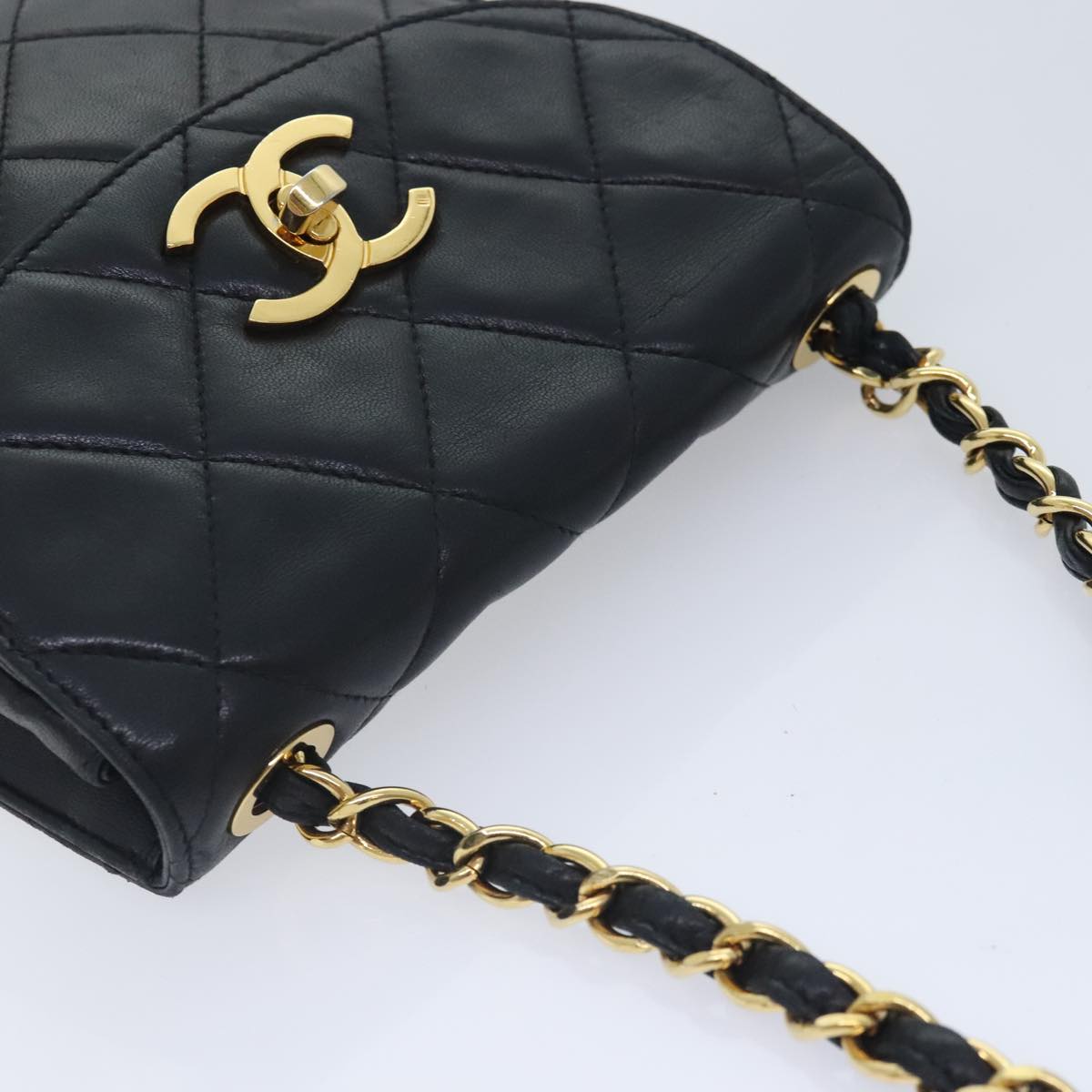 CHANEL Matelasse Chain Shoulder Bag Lamb Skin Black CC yk14961A