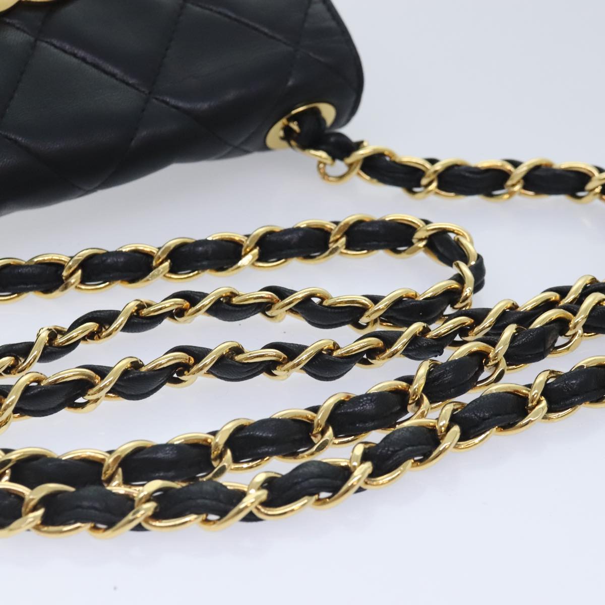 CHANEL Matelasse Chain Shoulder Bag Lamb Skin Black CC yk14961A