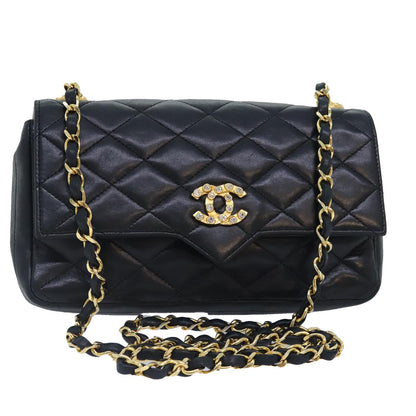 CHANEL Matelasse COCO Mark Chain Stone Bag Lamb Skin Black CC yk15007A