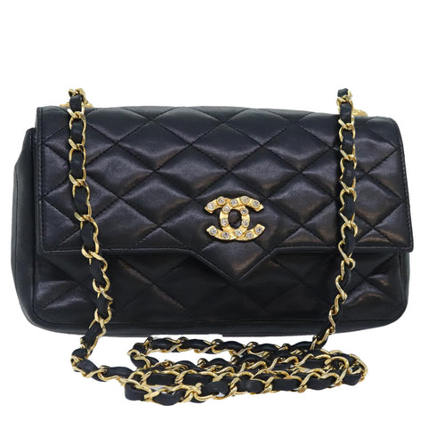 CHANEL Matelasse COCO Mark Chain Stone Bag Lamb Skin Black CC yk15007A