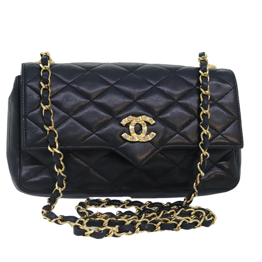 CHANEL Matelasse COCO Mark Chain Stone Bag Lamb Skin Black CC yk15007A