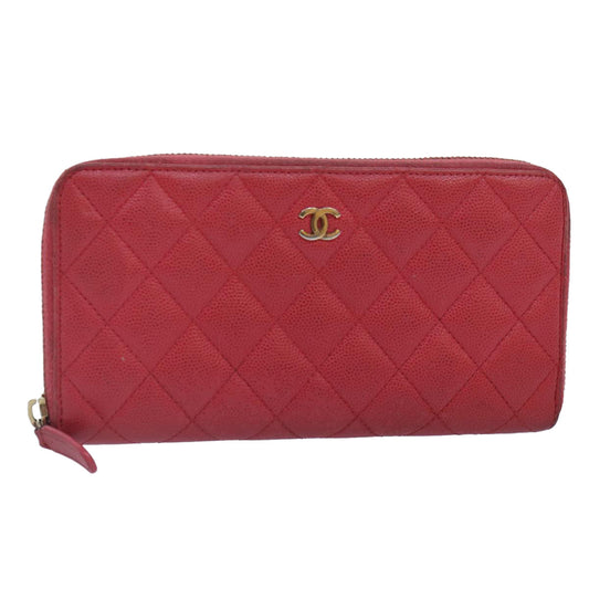 CHANEL Matelasse Long Wallet Caviar Skin Pink Gold CC yk15041