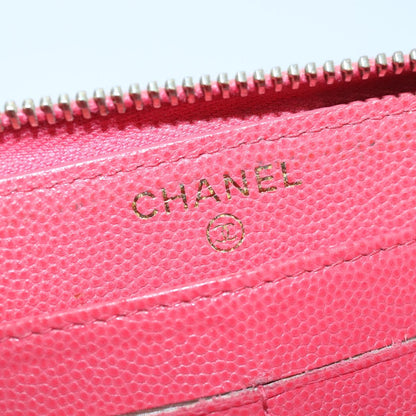 CHANEL Matelasse Long Wallet Caviar Skin Pink Gold CC yk15041