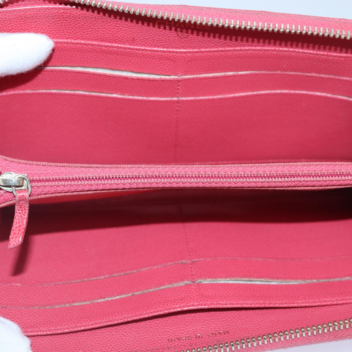 CHANEL Matelasse Long Wallet Caviar Skin Pink Gold CC yk15041