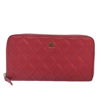 CHANEL Matelasse Long Wallet Caviar Skin Pink Gold CC yk15041