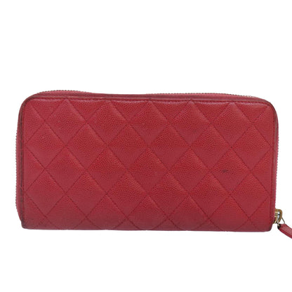 CHANEL Matelasse Long Wallet Caviar Skin Pink Gold CC yk15041