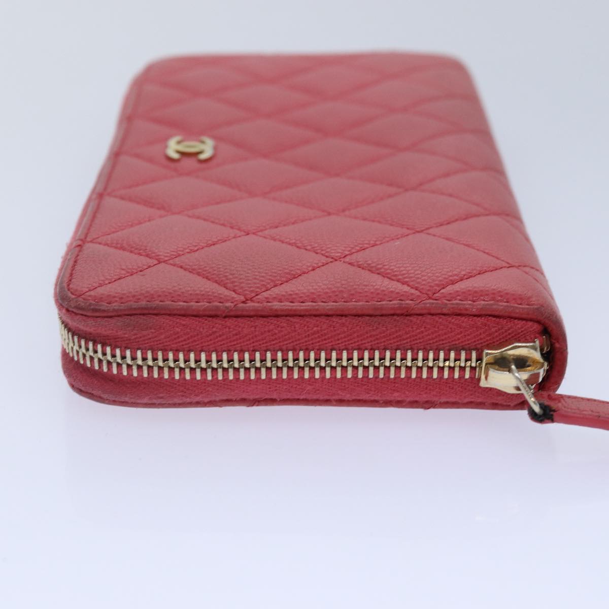 CHANEL Matelasse Long Wallet Caviar Skin Pink Gold CC yk15041