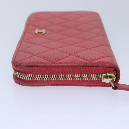 CHANEL Matelasse Long Wallet Caviar Skin Pink Gold CC yk15041