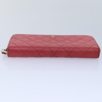 CHANEL Matelasse Long Wallet Caviar Skin Pink Gold CC yk15041