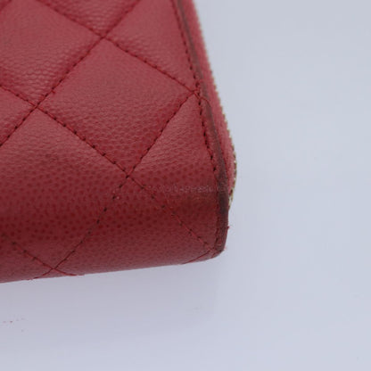 CHANEL Matelasse Long Wallet Caviar Skin Pink Gold CC yk15041