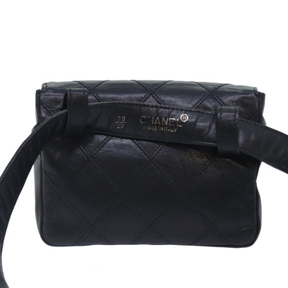 CHANEL Bicolore Chain Waist bag Leather Black Gold CC yk15152