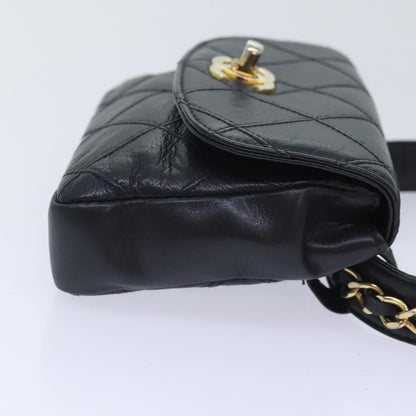 CHANEL Bicolore Chain Waist bag Leather Black Gold CC yk15152