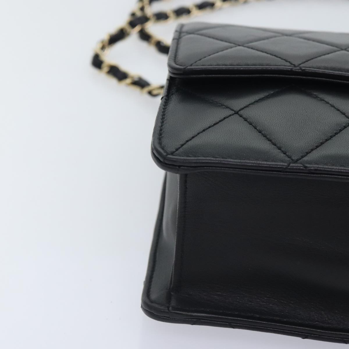 CHANEL Matelasse  COCO Mark Chain Bag Lamb Skin Black Gold CC yk15214A