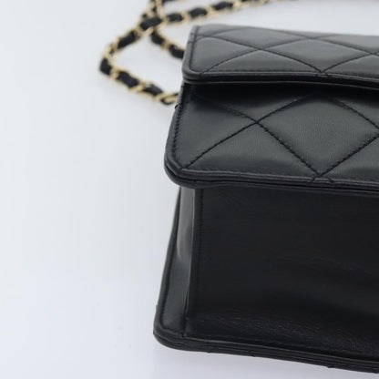 CHANEL Matelasse  COCO Mark Chain Bag Lamb Skin Black Gold CC yk15214A