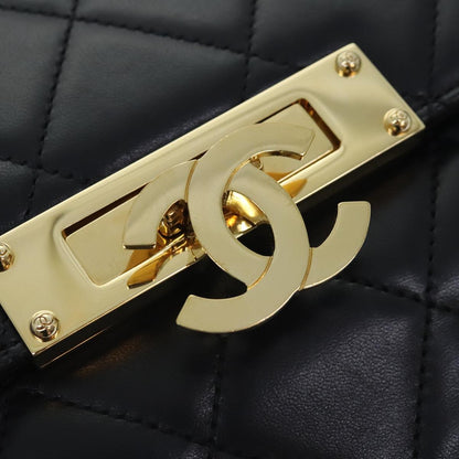 CHANEL Matelasse  COCO Mark Chain Bag Lamb Skin Black Gold CC yk15214A