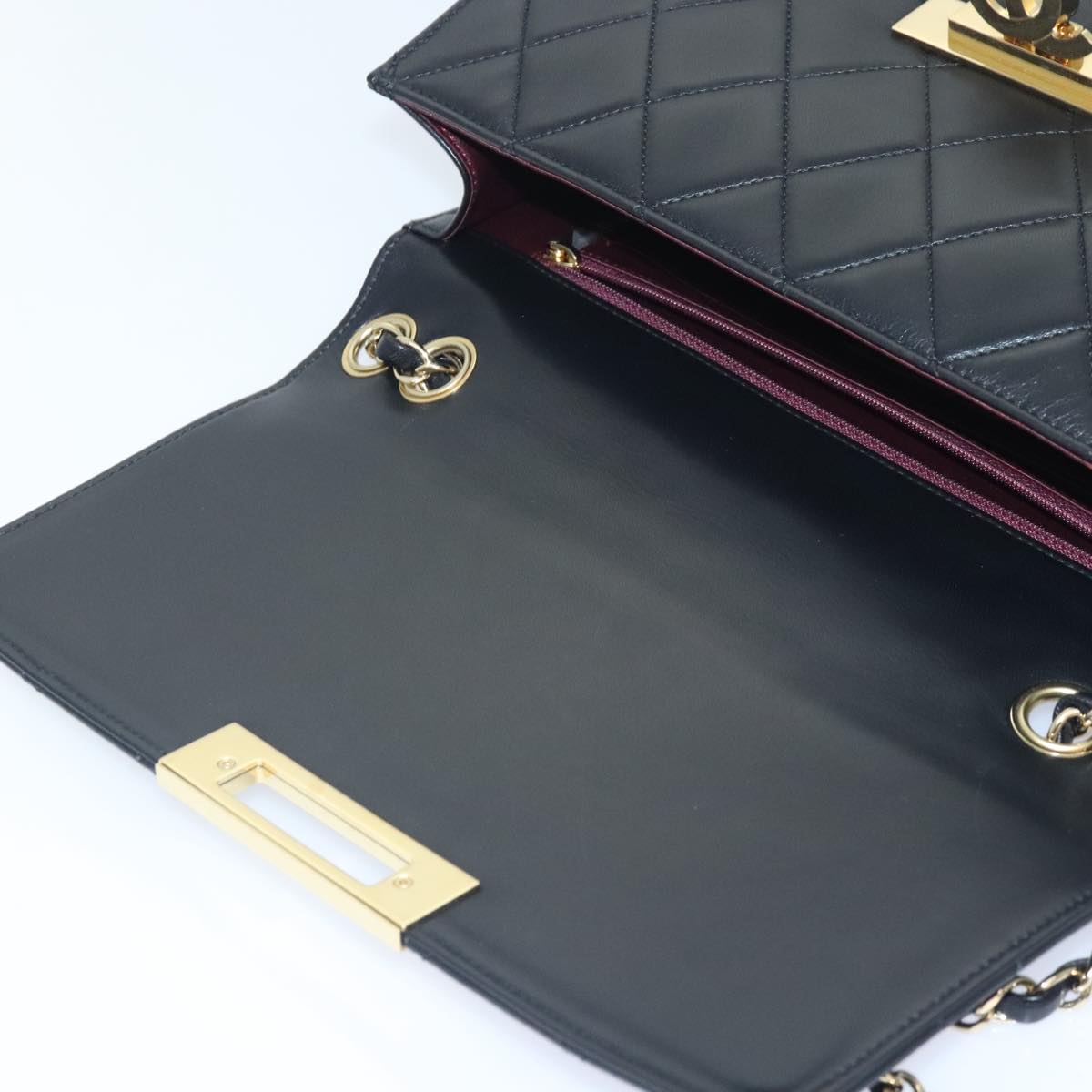 CHANEL Matelasse  COCO Mark Chain Bag Lamb Skin Black Gold CC yk15214A