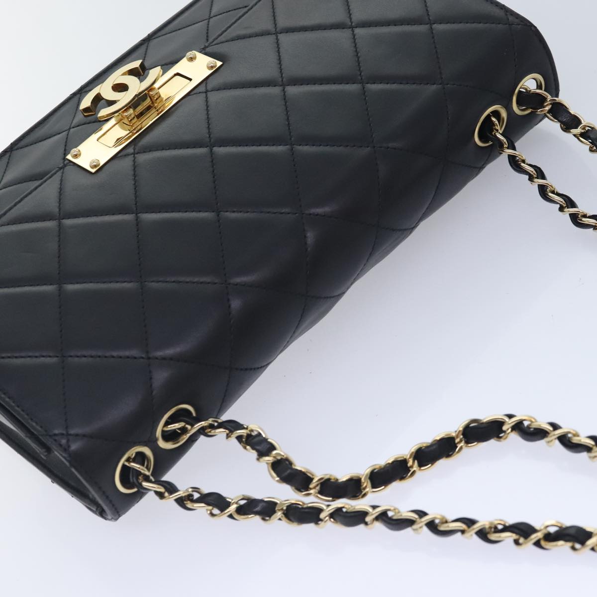 CHANEL Matelasse  COCO Mark Chain Bag Lamb Skin Black Gold CC yk15214A
