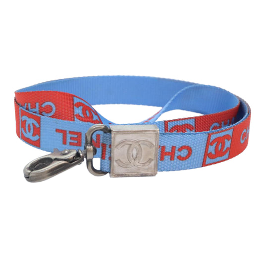 CHANEL Neck Strap Nylon Blue Silver CC yk15223