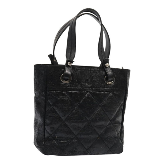 CHANEL Paris Biarritz PM Hand Bag Coated Canvas Black Silver CC yk15242