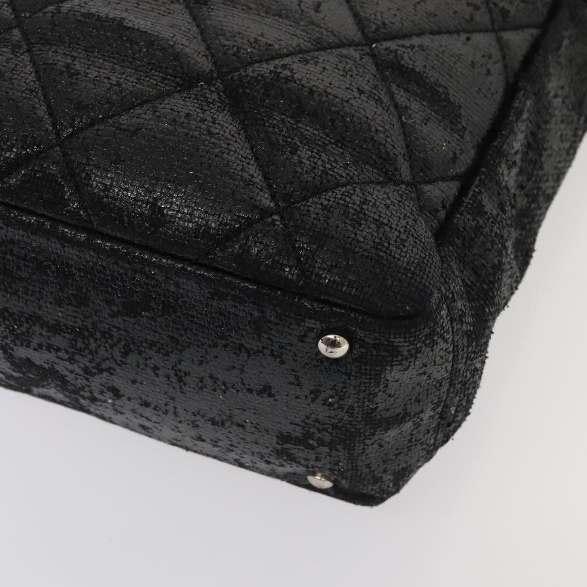CHANEL Paris Biarritz PM Hand Bag Coated Canvas Black Silver CC yk15242