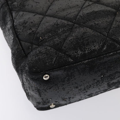 CHANEL Paris Biarritz PM Hand Bag Coated Canvas Black Silver CC yk15242