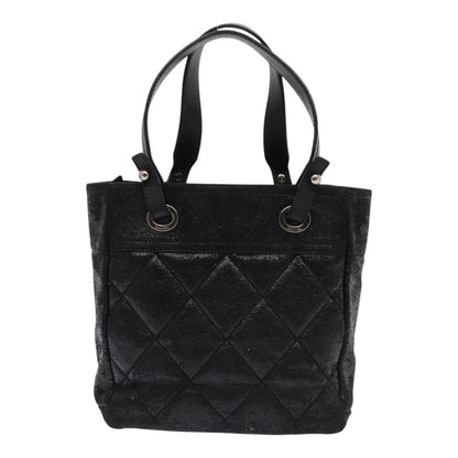 CHANEL Paris Biarritz PM Hand Bag Coated Canvas Black Silver CC yk15242