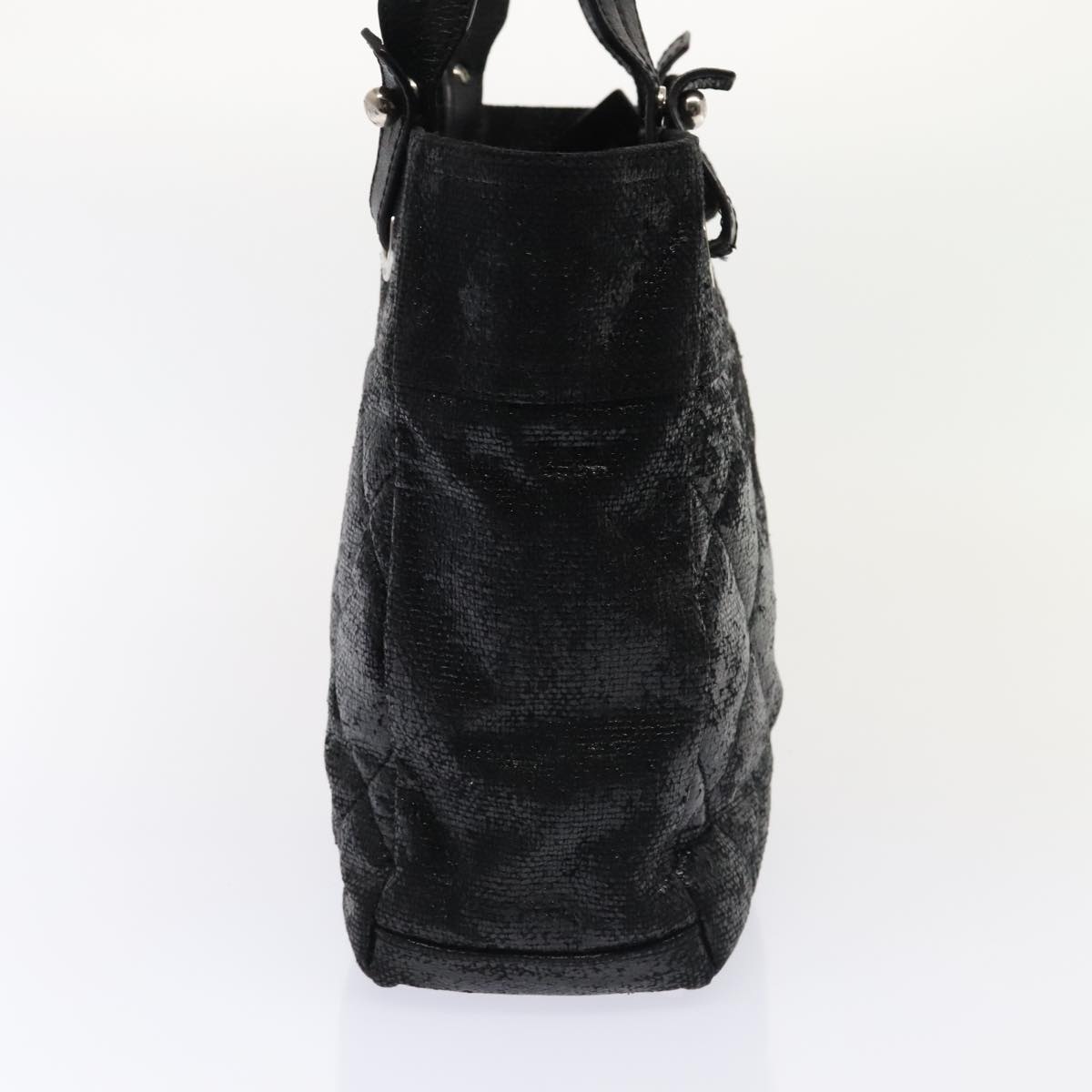 CHANEL Paris Biarritz PM Hand Bag Coated Canvas Black Silver CC yk15242