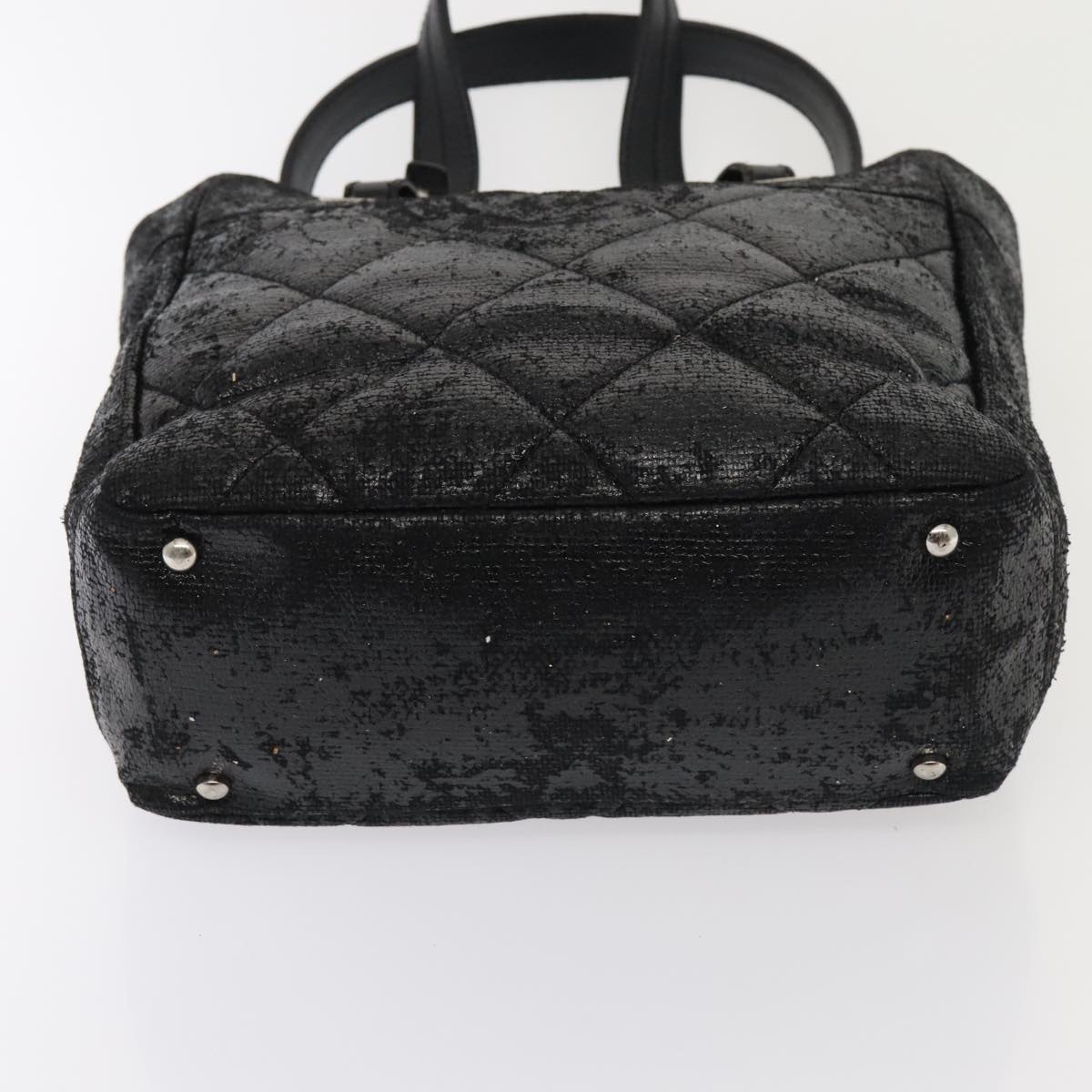 CHANEL Paris Biarritz PM Hand Bag Coated Canvas Black Silver CC yk15242