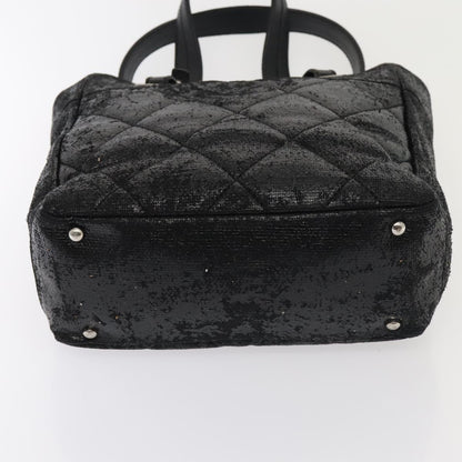 CHANEL Paris Biarritz PM Hand Bag Coated Canvas Black Silver CC yk15242