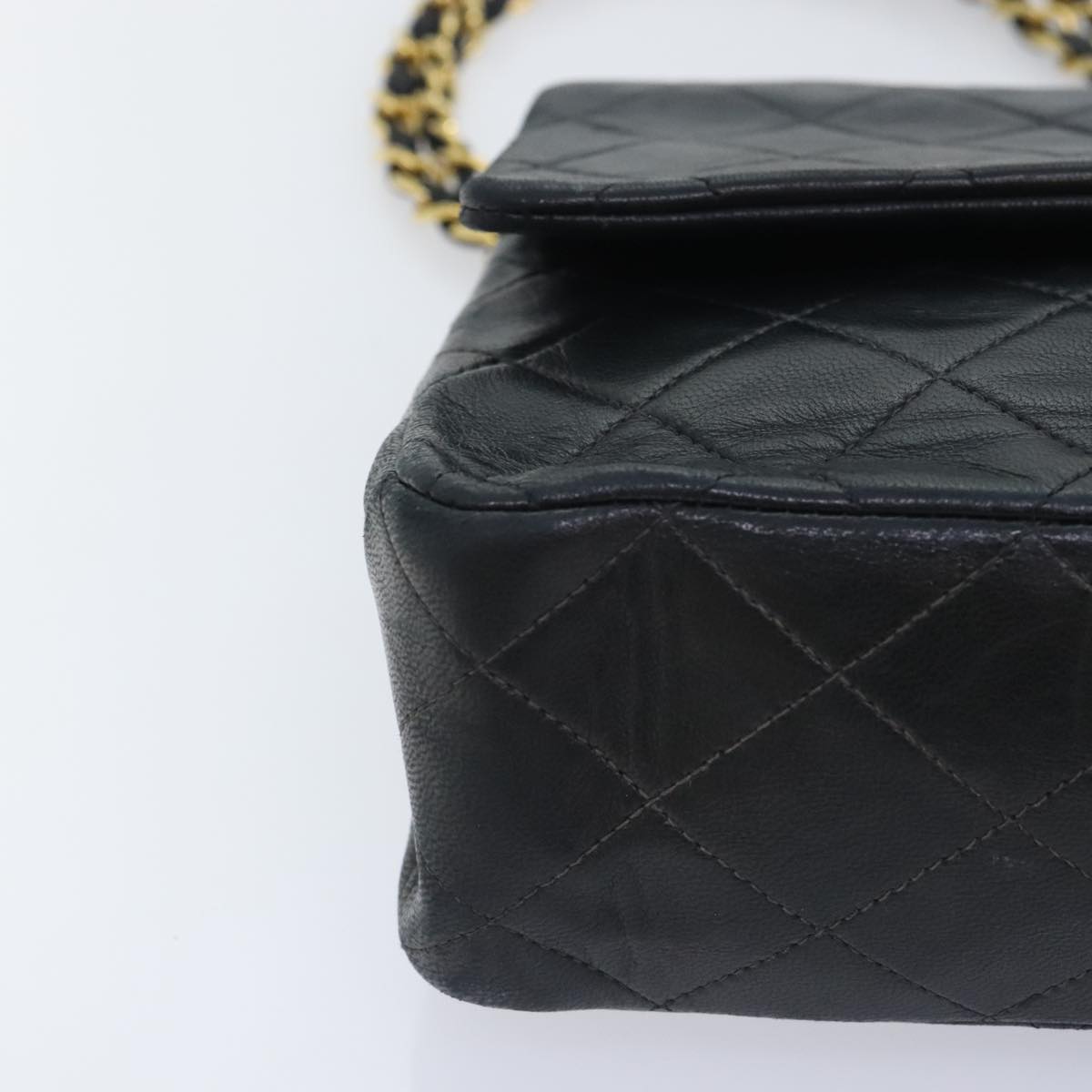 CHANEL Matelasse Turn Lock Chain Shoulder Bag Lamb Skin Black CC yk15263A