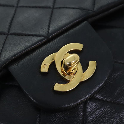 CHANEL Matelasse Turn Lock Chain Shoulder Bag Lamb Skin Black CC yk15263A