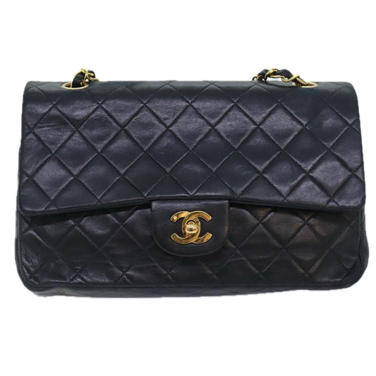CHANEL Matelasse Turn Lock Chain Shoulder Bag Lamb Skin Black CC yk15263A