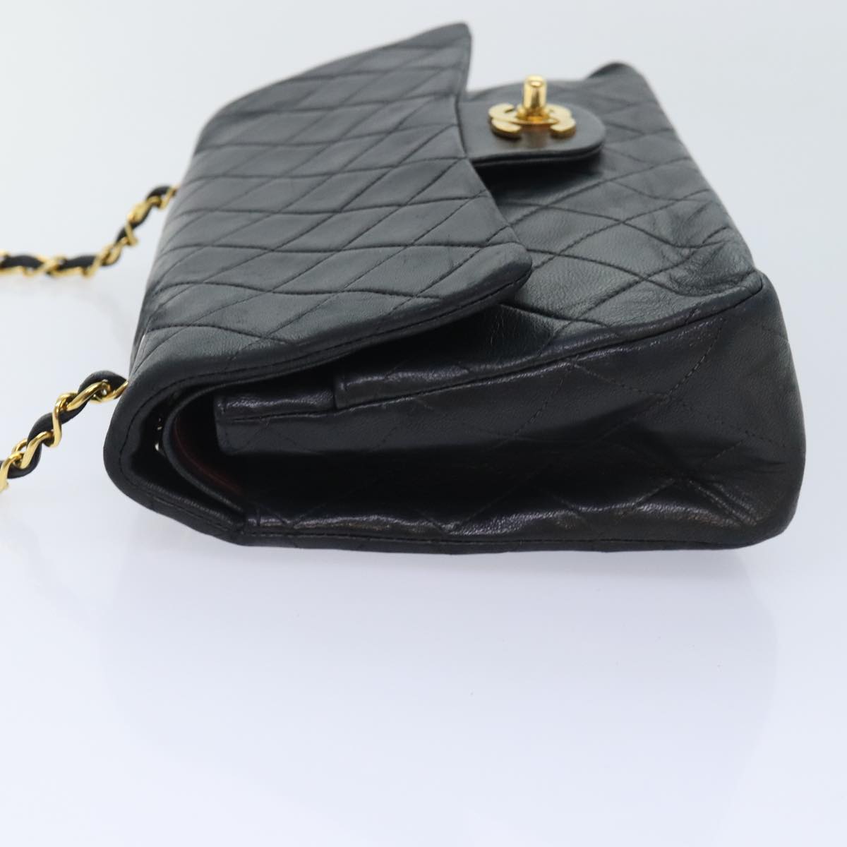 CHANEL Matelasse Turn Lock Chain Shoulder Bag Lamb Skin Black CC yk15263A