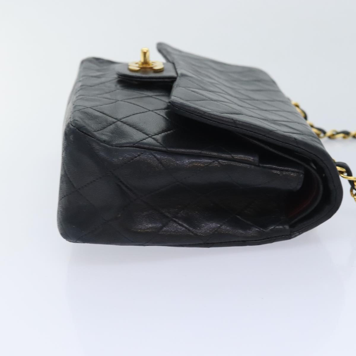 CHANEL Matelasse Turn Lock Chain Shoulder Bag Lamb Skin Black CC yk15263A