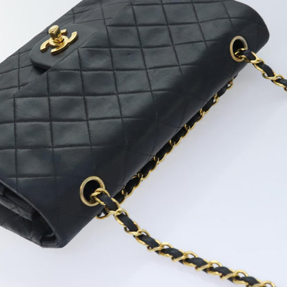 CHANEL Matelasse Turn Lock Chain Shoulder Bag Lamb Skin Black CC yk15263A
