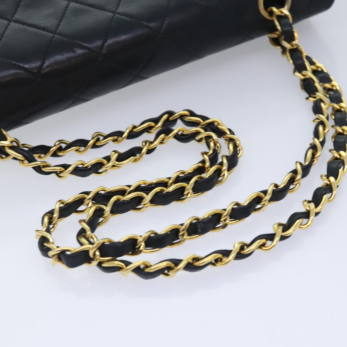 CHANEL Matelasse Turn Lock Chain Shoulder Bag Lamb Skin Black CC yk15263A