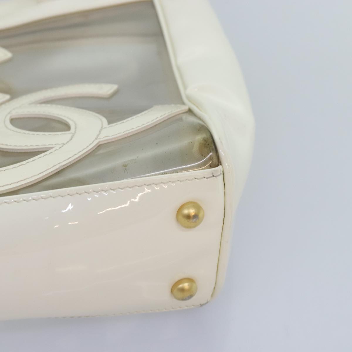 CHANEL Triple Coco Tote Bag Vinyl White Gold CC yk15356