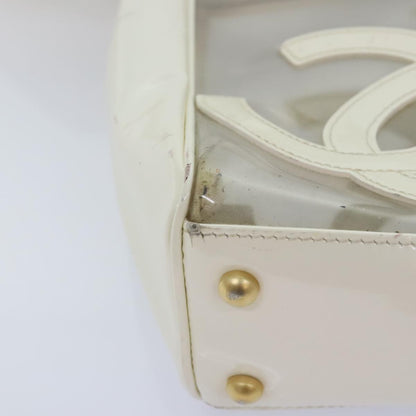CHANEL Triple Coco Tote Bag Vinyl White Gold CC yk15356