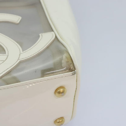 CHANEL Triple Coco Tote Bag Vinyl White Gold CC yk15356