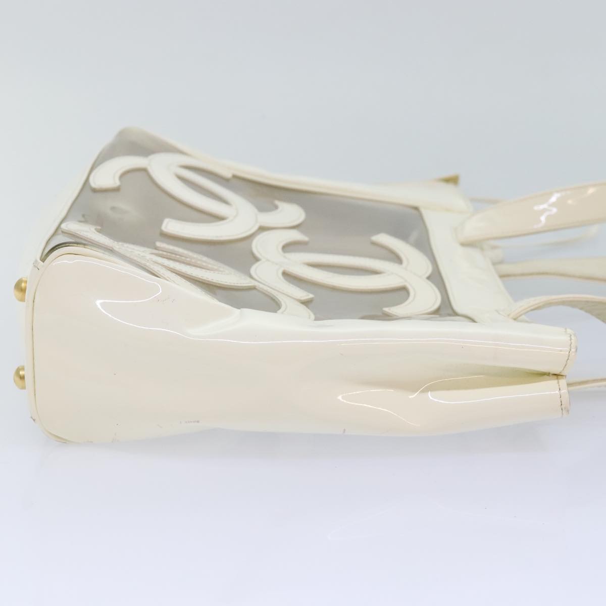 CHANEL Triple Coco Tote Bag Vinyl White Gold CC yk15356
