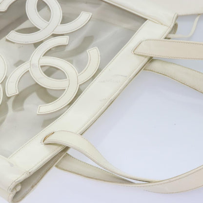 CHANEL Triple Coco Tote Bag Vinyl White Gold CC yk15356