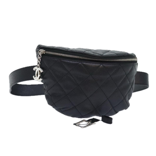 CHANEL Matelasse Waist bag Caviar Skin Black Silver CC yk15369