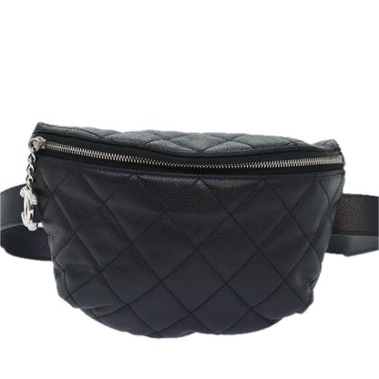 CHANEL Matelasse Waist bag Caviar Skin Black Silver CC yk15369