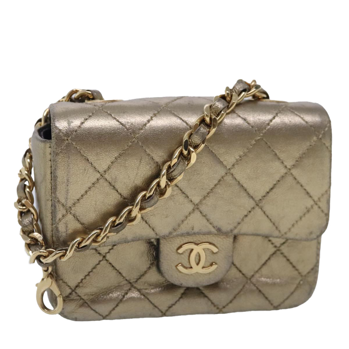 CHANEL Mini Mini Matelasse Chain Pouch Lamb Skin Gold CC yk15423