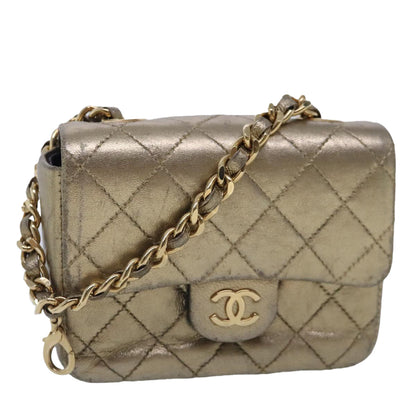 CHANEL Mini Mini Matelasse Chain Pouch Lamb Skin Gold CC yk15423
