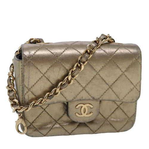 CHANEL Mini Mini Matelasse Chain Pouch Lamb Skin Gold CC yk15423