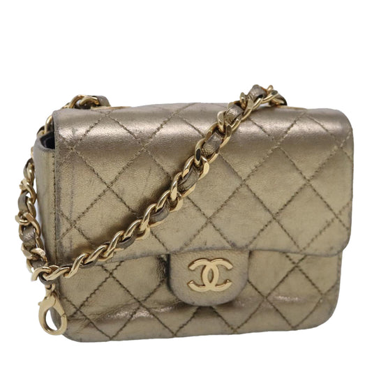 CHANEL Mini Mini Matelasse Chain Pouch Lamb Skin Gold CC yk15423
