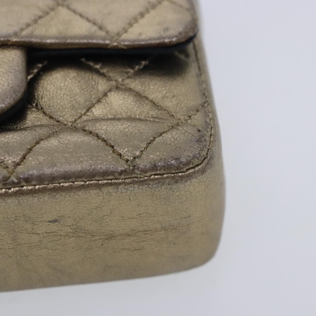 CHANEL Mini Mini Matelasse Chain Pouch Lamb Skin Gold CC yk15423