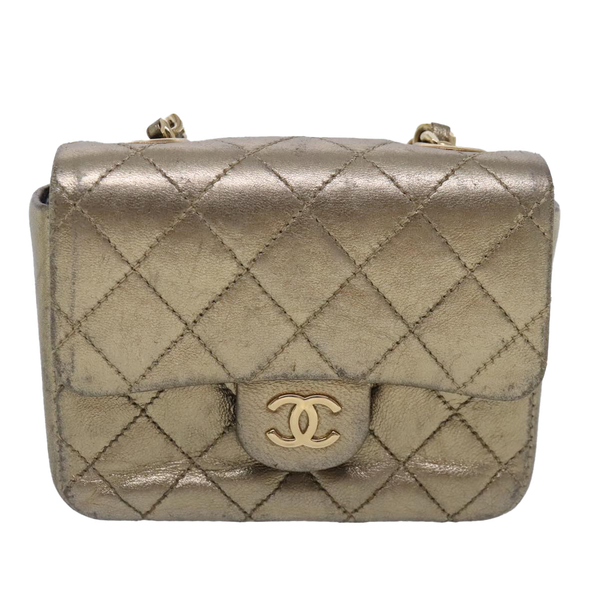 CHANEL Mini Mini Matelasse Chain Pouch Lamb Skin Gold CC yk15423