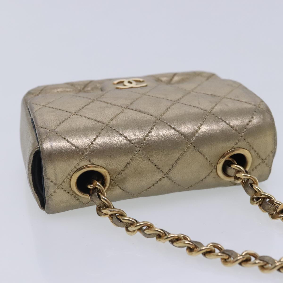 CHANEL Mini Mini Matelasse Chain Pouch Lamb Skin Gold CC yk15423
